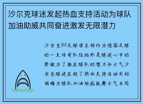沙尔克球迷发起热血支持活动为球队加油助威共同奋进激发无限潜力